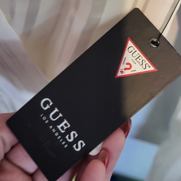 GUESS Womens Ivory Sheer Long Sleeve V Neck Peplum Wear to Work Top Size xl - Picture 2 of 3